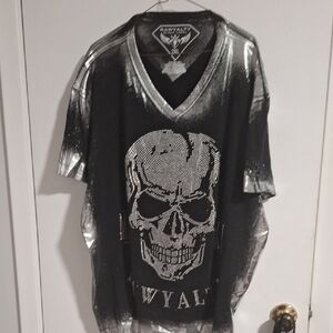 Rawyalty Black Label Black and Silver Skull Graphic T-Shirt